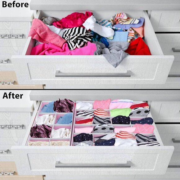 4-Pack Foldable Drawer Organizer Set for Underwear, Socks & Accessories, Pink - Picture 3 of 9
